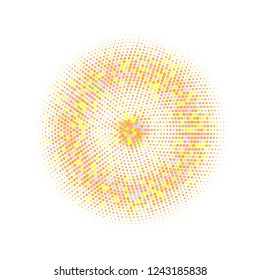Colorful halftone circles, dots pattern, vector, grunge. Comic texture background. Monochrome half-tone. Circle halftone Dots, Yellow, red, orange, pink geometric gradient for pop art designs.