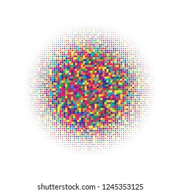 Colorful halftone circles, dots pattern, vector, grunge. Comic texture background. Monochrome half-tone. Circle halftone Dots, Yellow, red, orange, green geometric gradient for pop art designs.