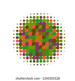 Colorful halftone circles, dots pattern, vector, grunge. Comic texture background. Monochrome half-tone. Circle halftone Dots, Yellow, red, orange, green geometric gradient for pop art designs.