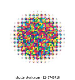 Colorful halftone circles, dots pattern, vector, grunge. Comic texture background. Monochrome half-tone. Circle halftone Dots, Yellow, red, orange, green geometric gradient for pop art designs.