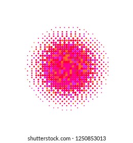 Colorful halftone circles, dots pattern, vector, grunge. Comic texture background. Monochrome half-tone. Circle halftone Dots, red, pink geometric gradient for pop art designs.