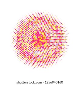 Colorful halftone circles, dots pattern, vector, grunge. Comic texture background. Monochrome half-tone. Circle halftone Dots, Yellow, red, orange, pink geometric gradient for pop art designs.
