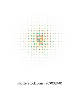Colorful halftone circles, dots pattern, vector, grunge. Comic texture background. Monochrome half-tone. Circle halftone Dots, rainbow color geometric gradient for pop art designs.