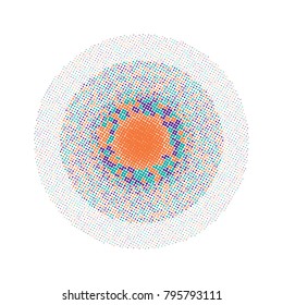 Colorful halftone circles, dots pattern, vector, grunge. Comic texture background. Monochrome half-tone. Circle halftone Dots, rainbow geometric gradient for pop art designs.
