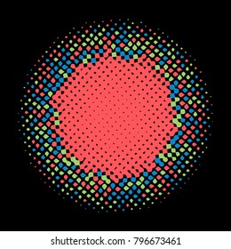 Colorful halftone circles, dots pattern, vector, grunge. Comic texture background. Monochrome half-tone. Circle halftone Dots, rainbow geometric gradient for pop art designs.