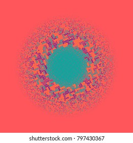 Colorful halftone circles, dots pattern, vector, grunge. Comic texture background. Monochrome half-tone. Circle halftone Dots, rainbow geometric gradient for pop art designs.