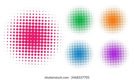 Colorful halftone circular dotted frames flat vector design