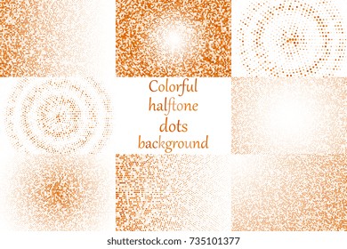 Colorful halftone dot circle on background. Set. Creative geometric background in halftone style. Vector illustration