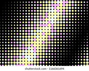 Colorful halftone dots. Rainbow and black geometric gradient for pop art designs. Geometric vintage monochrome fade wallpaper. Pop art print. Dotted geometric retro pattern. Comic halftone background.
