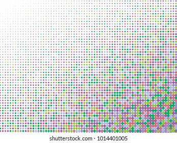 Colorful halftone dots. Rainbow geometric gradient for pop art designs. Geometric vintage monochrome fade wallpaper. Pop art print. Dotted geometric retro pattern. Comic halftone background.