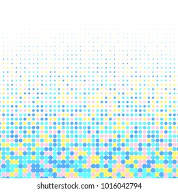 Colorful halftone dots. Rainbow geometric gradient for pop art designs. Geometric vintage monochrome fade wallpaper. Pop art print. Dotted geometric retro pattern. Comic halftone background.