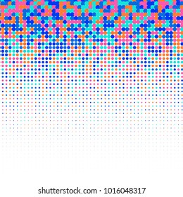 Colorful halftone dots. Rainbow geometric gradient for pop art designs. Geometric vintage monochrome fade wallpaper. Pop art print. Dotted geometric retro pattern. Comic halftone background.