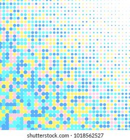 Colorful halftone dots. Rainbow geometric gradient for pop art designs. Geometric vintage monochrome fade wallpaper. Pop art print. Dotted geometric retro pattern. Comic halftone background.