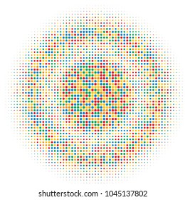 Colorful halftone dots. Rainbow geometric gradient for pop art designs. Geometric vintage monochrome fade wallpaper. Pop art print. Dotted geometric retro pattern. Comic halftone background.