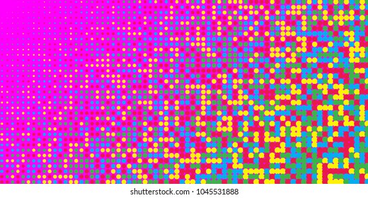 Colorful halftone dots. Rainbow geometric gradient for pop art designs. Geometric vintage monochrome fade wallpaper. Pop art print. Dotted geometric retro pattern. Comic halftone background.