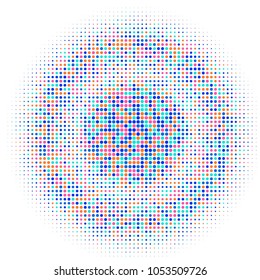 Colorful halftone dots. Rainbow geometric gradient for pop art designs. Geometric vintage monochrome fade wallpaper. Pop art print. Dotted geometric retro pattern. Comic halftone background.