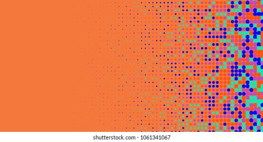 Colorful halftone dots. Rainbow geometric gradient for pop art designs. Geometric vintage monochrome fade wallpaper. Pop art print. Dotted geometric retro pattern. Comic halftone background.