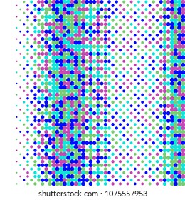 Colorful halftone dots. Rainbow geometric gradient for pop art designs. Geometric vintage monochrome fade wallpaper. Pop art print. Dotted geometric retro pattern. Comic halftone background.