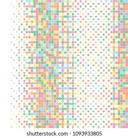 Colorful halftone dots. Rainbow geometric gradient for pop art designs. Geometric vintage monochrome fade wallpaper. Pop art print. Dotted geometric retro pattern. Comic halftone background.