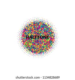 Colorful halftone dots. Rainbow geometric gradient for pop art designs. Geometric vintage monochrome fade wallpaper. Pop art print. Dotted geometric retro pattern. Comic halftone background.