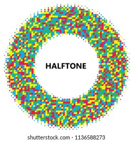 Colorful halftone dots. Rainbow geometric gradient for pop art designs. Geometric vintage monochrome fade wallpaper. Pop art print. Dotted geometric retro pattern. Comic halftone background.
