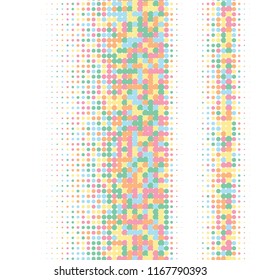Colorful halftone dots. Rainbow geometric gradient for pop art designs. Geometric vintage monochrome fade wallpaper. Pop art print. Dotted geometric retro pattern. Comic halftone background.