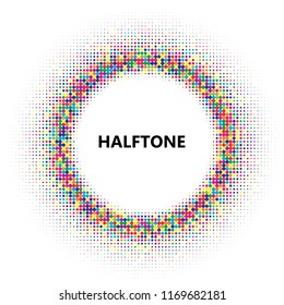 Colorful halftone dots. Rainbow geometric gradient for pop art designs. Geometric vintage monochrome fade wallpaper. Pop art print. Dotted geometric retro pattern. Comic halftone background.