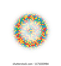 Colorful halftone dots. Rainbow geometric gradient for pop art designs. Geometric vintage monochrome fade wallpaper. Pop art print. Dotted geometric retro pattern. Comic halftone background.