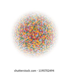 Colorful halftone dots. Rainbow geometric gradient for pop art designs. Geometric vintage monochrome fade wallpaper. Pop art print. Dotted geometric retro pattern. Comic halftone background.