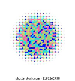 Colorful halftone dots. Rainbow geometric gradient for pop art designs. Geometric vintage monochrome fade wallpaper. Pop art print. Dotted geometric retro pattern. Comic halftone background.