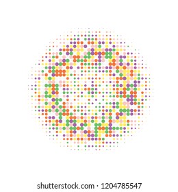 Colorful halftone dots. Rainbow geometric gradient for pop art designs. Geometric vintage monochrome fade wallpaper. Pop art print. Dotted geometric retro pattern. Comic halftone background.