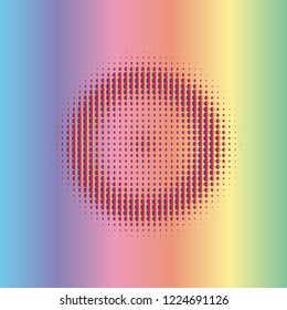 Colorful halftone dots. Rainbow geometric gradient for pop art designs. Geometric vintage monochrome fade wallpaper. Pop art print. Dotted geometric retro pattern. Comic halftone background.