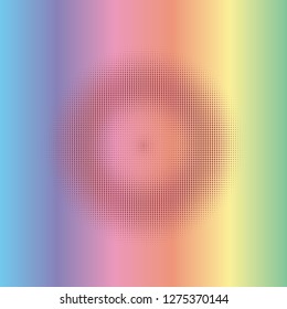 Colorful halftone dots. Rainbow geometric gradient for pop art designs. Geometric vintage monochrome fade wallpaper. Pop art print. Dotted geometric retro pattern. Comic halftone background.