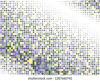 Colorful halftone dots. Rainbow geometric gradient for pop art designs. Geometric vintage monochrome fade wallpaper. Pop art print. Dotted geometric retro pattern. Comic halftone background.