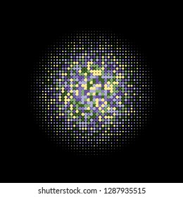 Colorful halftone dots. Rainbow geometric gradient for pop art designs. Geometric vintage monochrome fade wallpaper. Pop art print. Dotted geometric retro pattern. Comic halftone background.