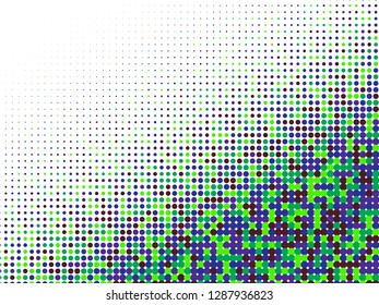 Colorful halftone dots. Rainbow geometric gradient for pop art designs. Geometric vintage monochrome fade wallpaper. Pop art print. Dotted geometric retro pattern. Comic halftone background.