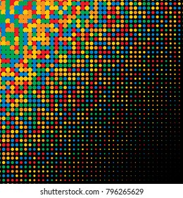 Colorful halftone dots. Rainbow geometric gradient for pop art designs. Geometric vintage monochrome fade wallpaper. Pop art print. Dotted geometric retro pattern. Comic halftone background.