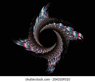  colorful halftone dots in vortex form. Geometric art. Trendy design element.Circular and radial lines volute, helix.Segmented circle with rotation.Radiating arc lines