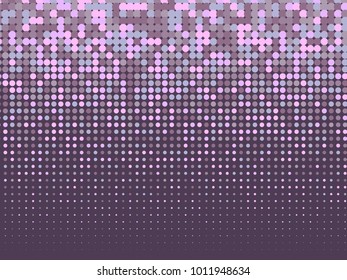 Colorful halftone dots. White, purple geometric gradient for pop art designs. Geometric vintage monochrome fade wallpaper. Pop art print. Dotted geometric retro pattern. Comic halftone background.