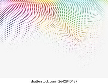 Colorful Halftone Dotted Wave Background, Abstract Vector Gradient Mesh Dots Pattern, Vivid Optical Art Texture for Modern Design and Print