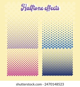 Colorful Halftone Effects with Geometric and Floral Patterns in Retro Style, Decorative Vector Design