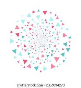 Colorful halftone fireworks triangles. Black hole colorful. Round tunnel. Abstract wormhole background.