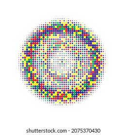 Colorful Halftone Gradation. Vector Set. Abstract Element. Texture Art. Dot Gradation. Circle Half. Gradient Shape. Effect Set. Round Element.