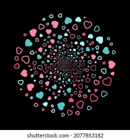 Colorful halftone hearts on the black background. Vector illustration.