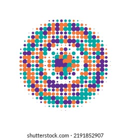 Logo de semitono colorido. Puntos vectoriales. Resumen retro. Conjunto de texturas. Fondo De Punto. Puntos de círculo. Retro degradado. Ilustración de efectos. Puntos redondos.