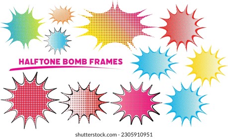 Colorful halftone pattern bomb frame set that is easy to use for leaflets