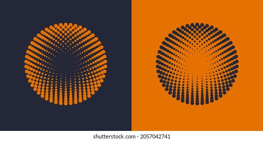 Colorful Halftone Radial Patterns. Dotty Circles Logo Design. Vector Duotone Abstract Background.