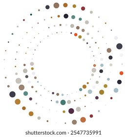 Colorful halftone round element, twister, halftone circular texture with dots, radial halftone tornado