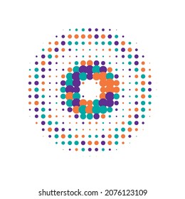 Colorful Halftone Shape. Vector Background. Abstract Set. Texture Dots. Dot Gradation. Circle Retro. Gradient Backdrop. Effect Logo. Round Art.