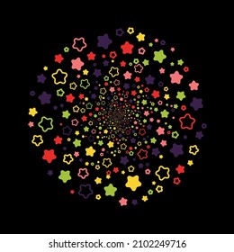 Colorful halftone stars on the black background. Vector illustration.